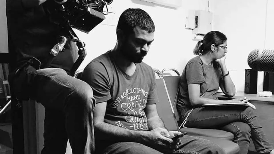 Ravee Farooq on the set of a movie