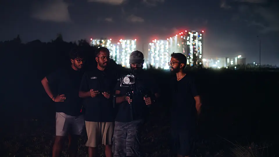 Shamin and his team filming a night scene