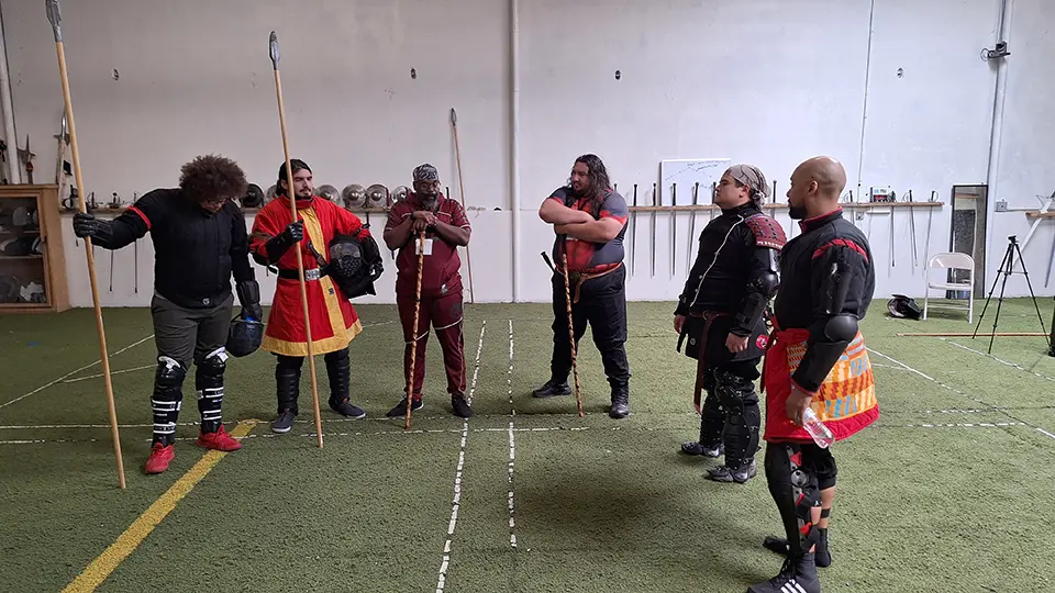 Spear fighting practice session