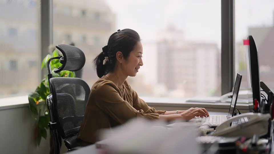 Woman participating in a webinar